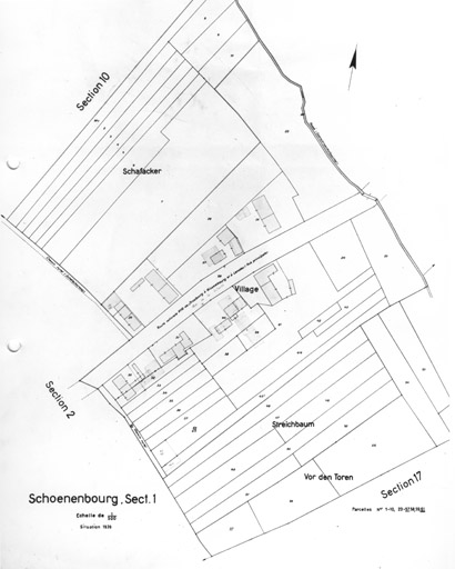 Plan du village de Schoenenbourg. Cadastre de 1939. Section 1.