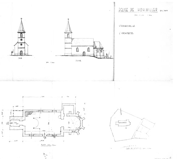 Plan de situation, plan au sol, élévation des façades principale et latérale.