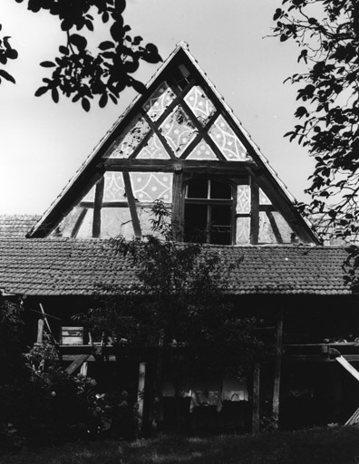 Ferme : Herrenberg (rue du) 4, à Birlenbach. Pignon de la grange avec enduit peint.