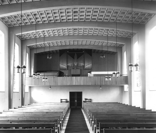 Eglise protestante (non étudiée), Principale (rue). Vue d'est en ouest du temple édifié en 1961.