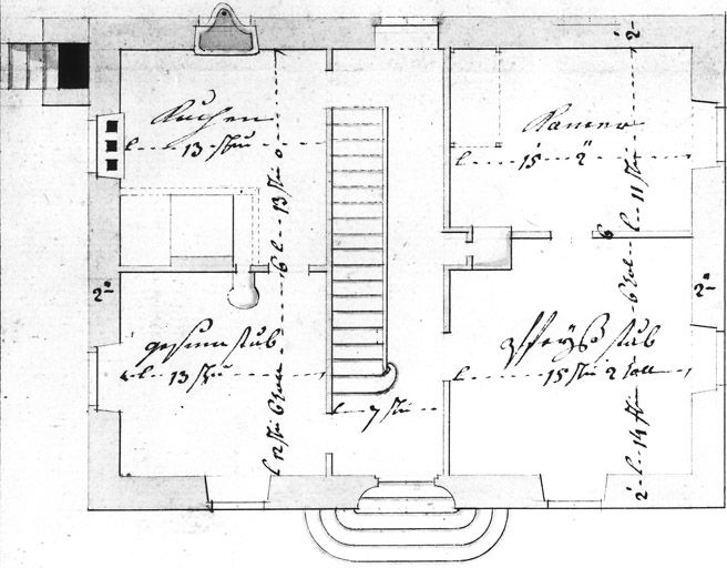 Presbytère protestant construit sur les plans de l'architecte Binter dès 1771 : plan du rez-de-chaussée.