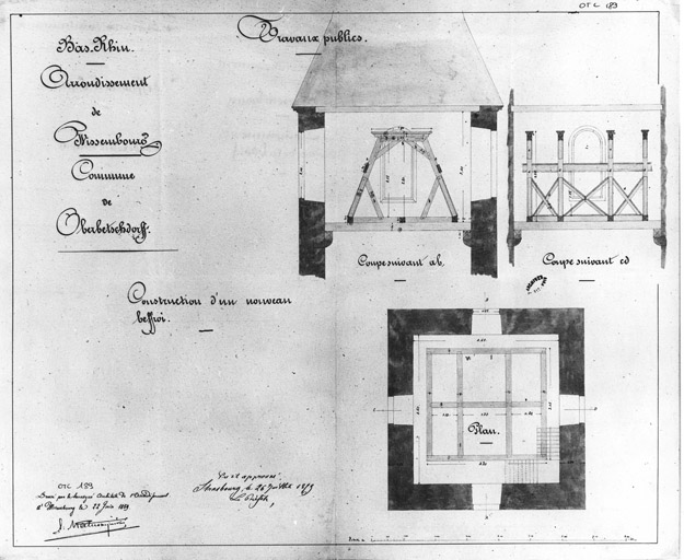 Plan et coupes du nouveau beffroi.