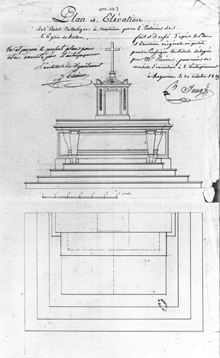 Plan et élévation. Plume sur papier.