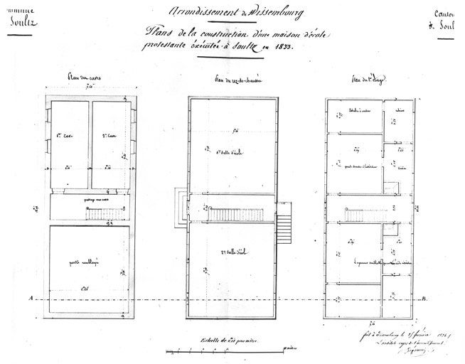 Plans des caves, du rez-de-chaussée et de l'étage.