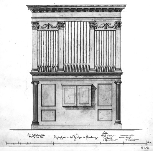 Elévation du buffet de l'orgue de l'église.