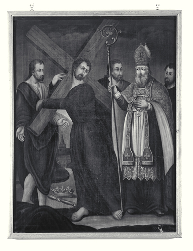 2 tableaux : invention de la sainte Croix par l'impératrice sainte Hélène, Exaltation de la sainte Croix par l'empereur Héraclius sous le patriarche Zacharie