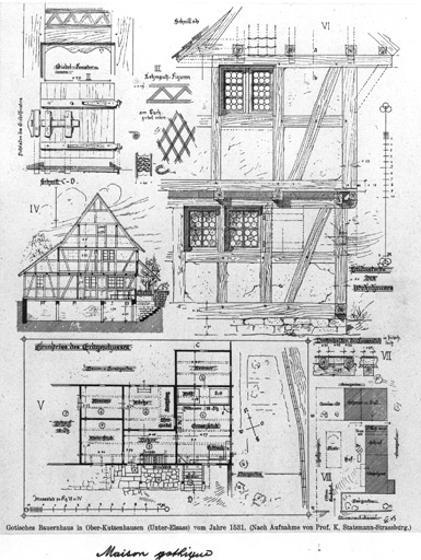 Plan au sol, coupe, élévation, détails.