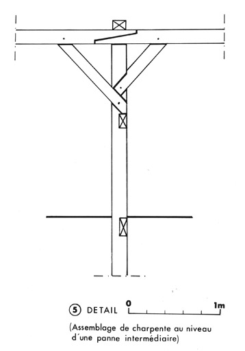 Détail de charpente : assemblage panne intermédiaire-poteau.