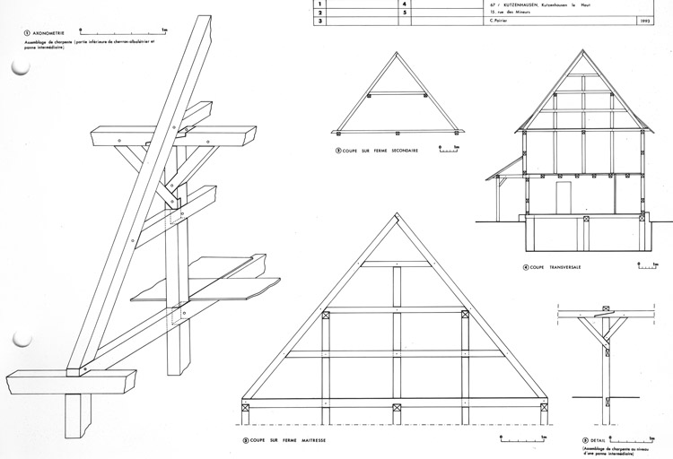 Coupe transversale et détails (4) de charpente.