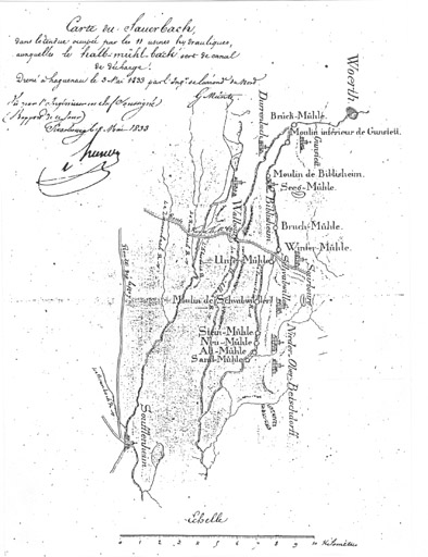 Carte des moulins sur la Sauer, 1833.