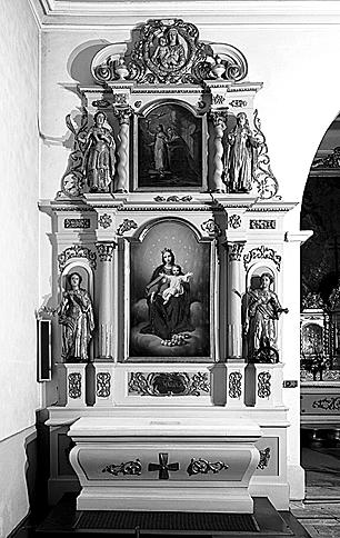 2 autels, 2 retables (autels secondaires), de la Vierge, de saint Blaise