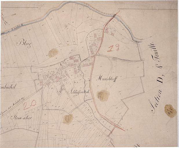 Vue du plan cadastral napoléonien de 1831 : section E1 Weiler et Langenberg.