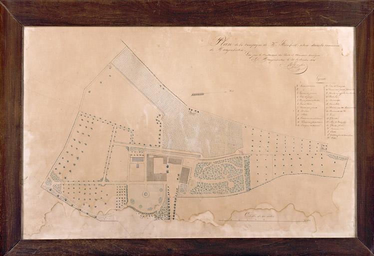 Vue d'ensemble du plan sous verre daté 1846 conservé chez un particulier.