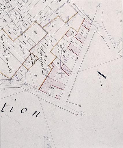 Extrait du plan cadastral de 1827 : village de Goersdorf, rue du Moulin.