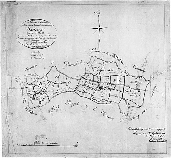Extrait du plan cadastral de 1827 : tableau d'assemblage.