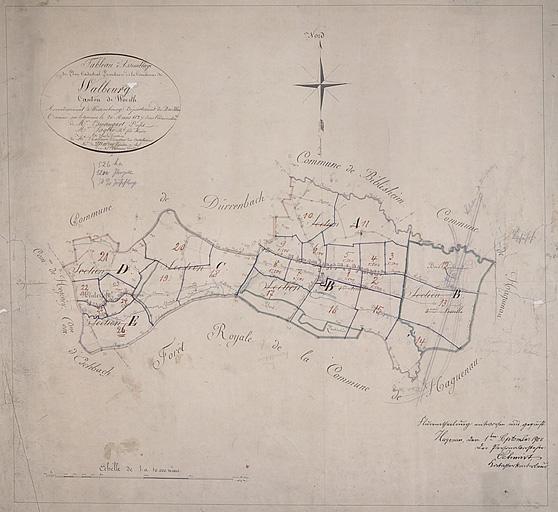 Extrait du plan cadastral de 1827 : tableau d'assemblage.