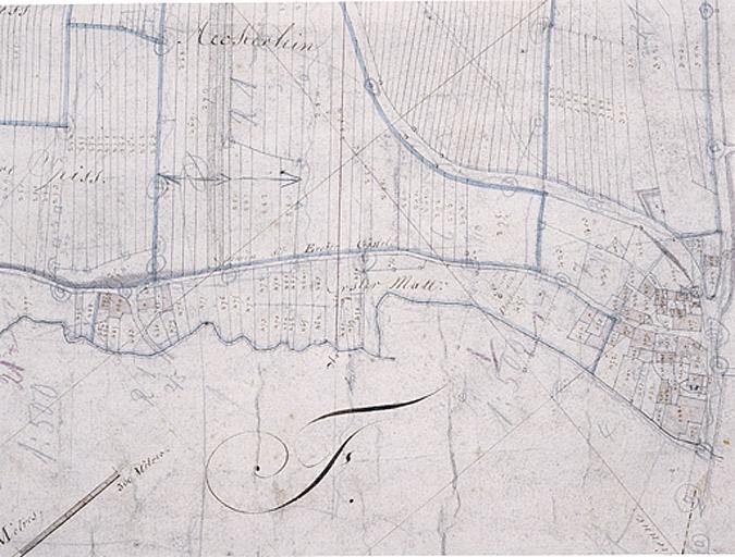 Vue du plan cadastral de 1827. Section C, extrait (rue du Moulin et rue Première).