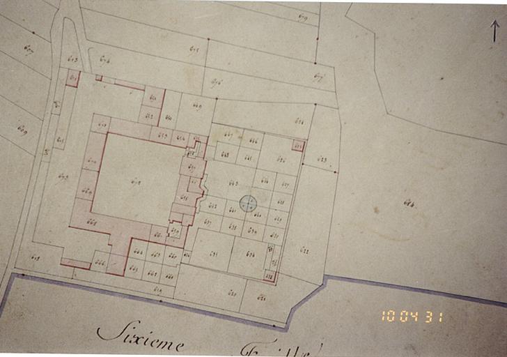 Extrait du plan cadastral de 1831, section D (A. C. Altenstadt) avec situation du château et des dépendances.