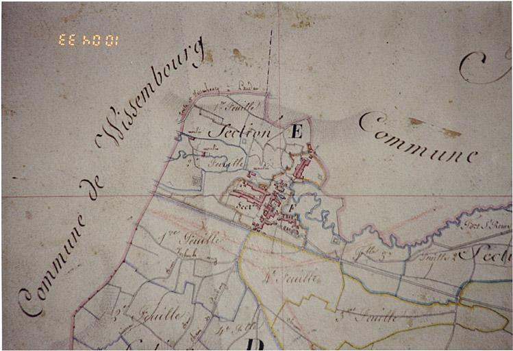 Vue du tableau d'assemblage du cadastre de 1832 conservé à la mairie d'Altenstadt, détail des sections E et F.