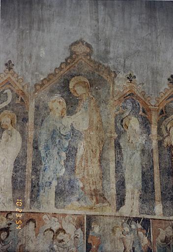 Bras sud du transept, mur sud. Registre supérieur : vue de la 6e arcature avec 6e apôtre et Christ et du 7e apôtre.