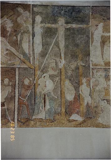 Bras sud du transept, mur nord. Scène 13 (sur les 2 registres) : Crucifixion.