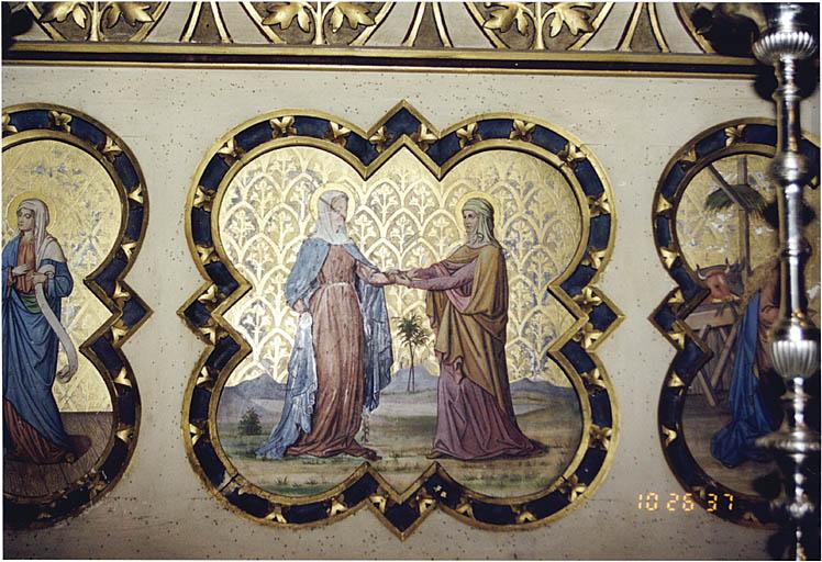 Détail du gradin : tableau de la Visitation.