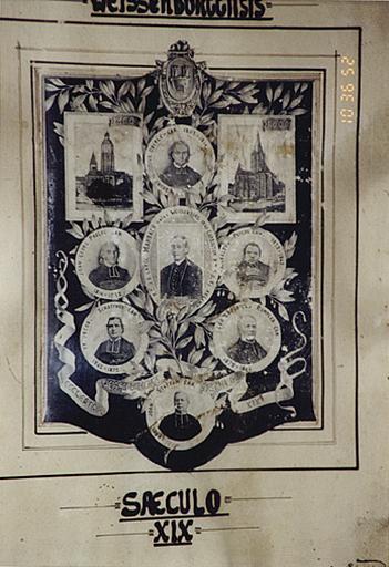 Lithographie avec les portraits des curés du 19e siècle.