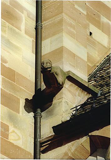 Gargouille dans l'angle du bras sud du transept et de l'ancienne chapelle de la Vierge.