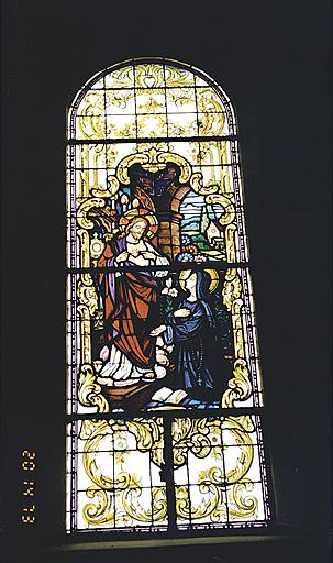 Vue d'une verrière (choeur) : Apparition du Sacré-Coeur à Marguerite Marie Alacoque.