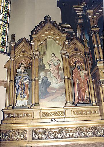 Partie gauche du retable : statues de saint Grégoire et saint Jérôme. Apparition du Sacré Coeur à Marguerite Marie Alacoque.