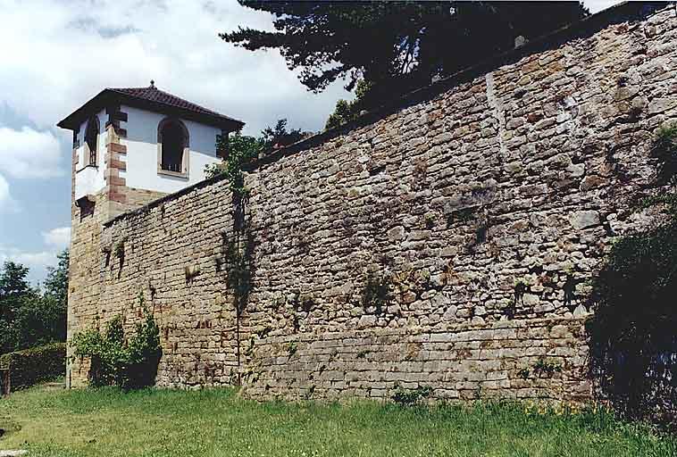 Mur de soutènement de la terrasse, vu du sud, avec une tour à l'angle.