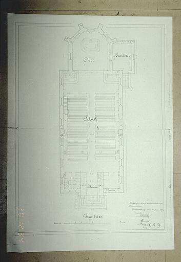 Plan de l'église dressé par Roehrich le 15 juin 1872 (plan reproduit dans l'église).