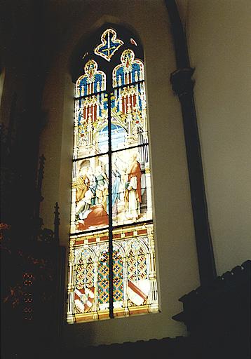 Vue d'une verrière (choeur) : Saint Paul prédicateur à Athènes.