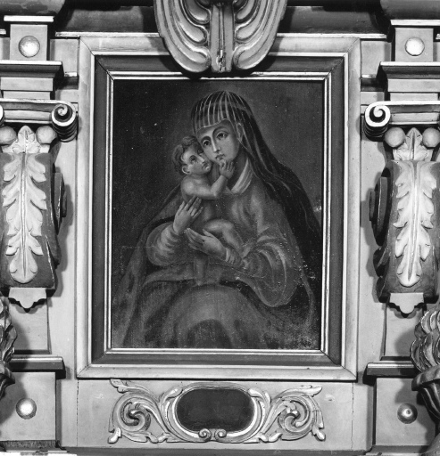 Détail du tableau dans le couronnement : Vierge à l'Enfant.