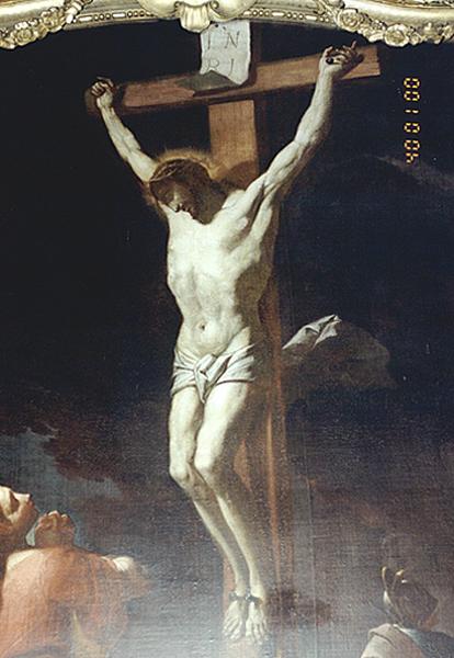 Tableau de l'autel secondaire sud, vue de détail : la Crucifixion, le Christ en croix. - © Région Alsace - Inventaire général