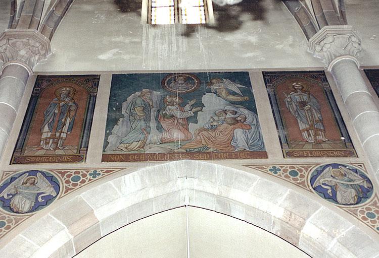 Vue d'ensemble de peintures monumentales : Saint Materne / Le jardin des oliviers / Saint Florent de Strasbourg.