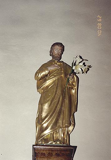 4 statues : Immaculée Conception, Saint Fridolin, Saint Joseph, Saint Louis de Gonzague