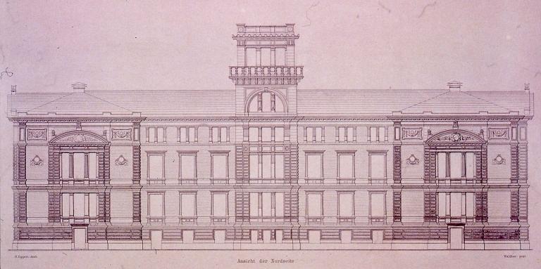 Elevation de la façade nord, donnant sur l'actuel jardin de l'Université.