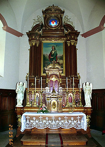 Autel, retable, tabernacle, 4 statues (maître-autel), de saint Wendelin