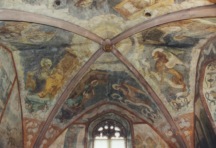 Vue partielle vers l'est de la voûte du choeur. Saint Augustin, saint Grégoire, l'aigle de saint Jean et le lion de saint Marc.