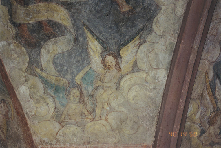 Vue du voûtain ouest-sud. Détail des anges musiciens sous le boeuf de saint Matthieu.