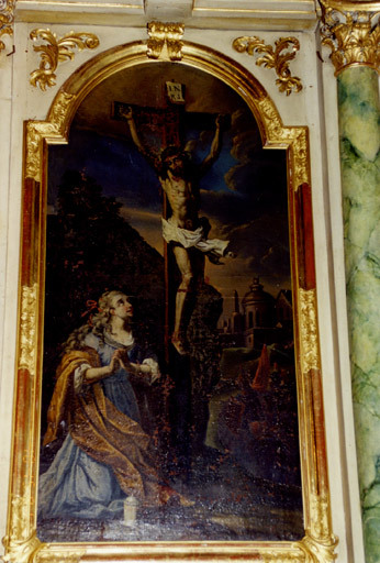 2 tableaux : La Remise du rosaire à saint Dominique et à sainte Catherine par la Vierge et Sainte Madeleine au pied de la croix