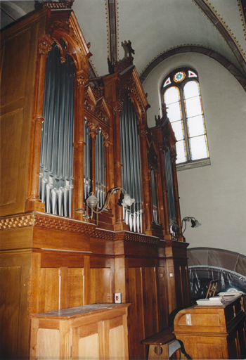 Orgue, par M. Et J. Rinckenbach, 1901. Vue d'ensemble du buffet et de la console.