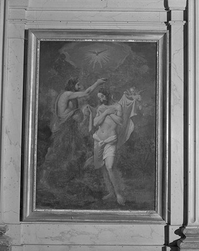 Panneau : le Bâptême du Christ.