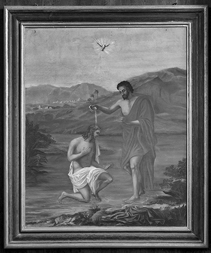 Peinture sur toile : Baptème du Christ.