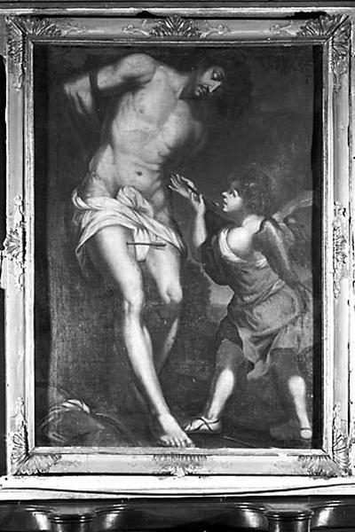 4 tableaux et leur cadre : saint Sébastien secouru par un ange, saint François de Paule priant, la Mort de saint François Xavier, saint Charles Borromée en prière