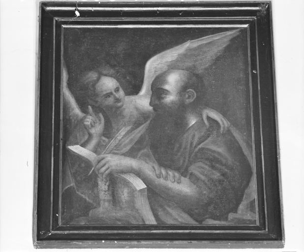 Saint Matthieu. ; Ensemble de 4 tableaux (saint Matthieu, saint Marc, saint Luc et saint Jean) : saint Matthieu.