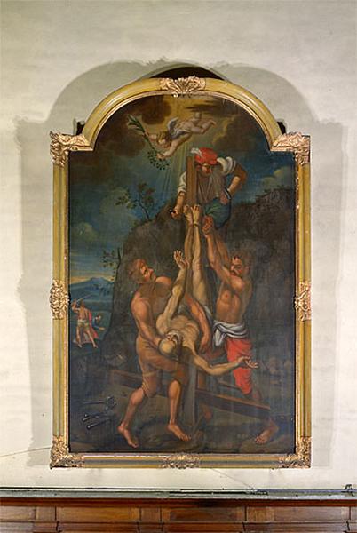 Tableau et son cadre : la Crucifixion de saint Pierre et la Décollation de saint Paul