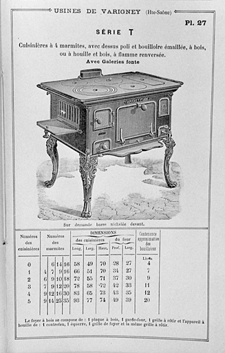 Catalogue des productions : cuisinière à 4 marmites.