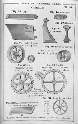 Catalogue des productions : pièces de charrue.